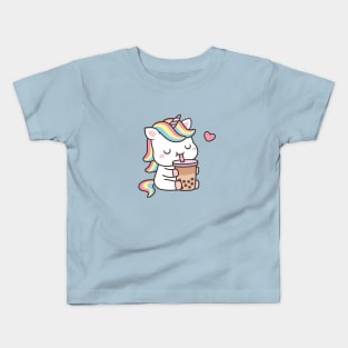 Cute Unicorn Loves Boba Tea Kids T-Shirt